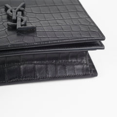 Saint Laurent Kate Croc Wallet On Chain WOC Black