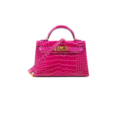 Hermes Mini Kelly Sellier Alligator Rose Scheherazade Stamp C (2018)
