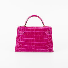Hermes Mini Kelly Sellier Alligator Rose Scheherazade Stamp C (2018)