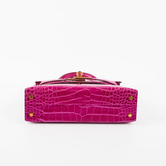 Hermes Mini Kelly Sellier Alligator Rose Scheherazade Stamp C (2018)