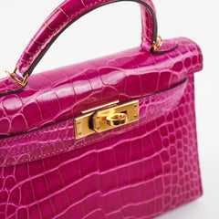 Hermes Mini Kelly Sellier Alligator Rose Scheherazade Stamp C (2018)