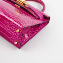 Hermes Mini Kelly Sellier Alligator Rose Scheherazade Stamp C (2018)