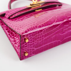 Hermes Mini Kelly Sellier Alligator Rose Scheherazade Stamp C (2018)