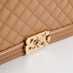 Chanel New Medium Boy Dark Beige Iridescent Patent