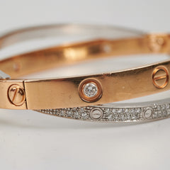 Cartier Double Love 18K Diamond Paved Yellow Gold/White Gold Size 17