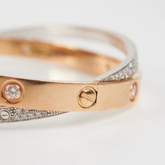 Cartier Double Love 18K Diamond Paved Yellow Gold/White Gold Size 17
