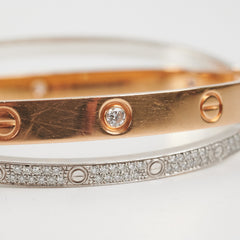 Cartier Double Love 18K Diamond Paved Yellow Gold/White Gold Size 17