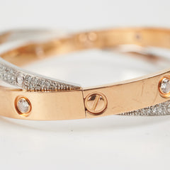 Cartier Double Love 18K Diamond Paved Yellow Gold/White Gold Size 17