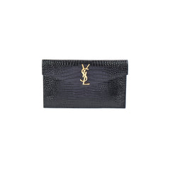 Saint Laurent Uptown Crocodile Embossed Leather Black