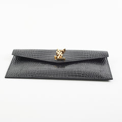Saint Laurent Uptown Crocodile Embossed Leather Black