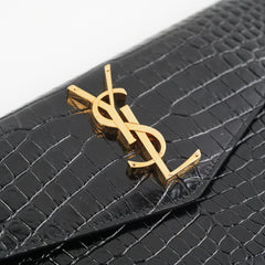 Saint Laurent Uptown Crocodile Embossed Leather Black