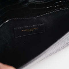 Saint Laurent Uptown Crocodile Embossed Leather Black