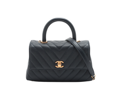 Chanel Small Chevron Coco Handle Caviar Navy