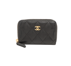Chanel Zipper Caviar Black Card Holder - 22 series