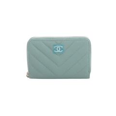 Chanel Chevron Caviar Green/Grey Coin Case