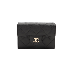 Chanel Tri-Fold Black Caviar Compact Wallet