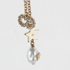 Christian Dior CD Gold Rhinestone Pearl Drop Necklace Costume Jewellery