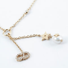 Christian Dior CD Gold Rhinestone Pearl Drop Necklace Costume Jewellery