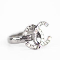 Chanel CC Crystal Logo Ring Costume Jewellery