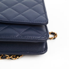 Chanel Seasonal Wallet On Chain Lambskin Navy - Microchipped