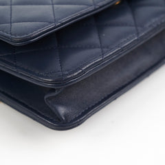 Chanel Seasonal Wallet On Chain Lambskin Navy - Microchipped