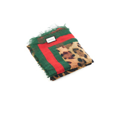 Gucci Scarf Red Green Leopard Print