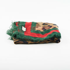 Gucci Scarf Red Green Leopard Print