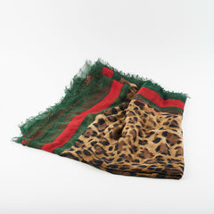 Gucci Scarf Red Green Leopard Print