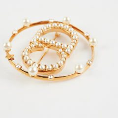 Christian Dior CD Gold Rhinestone Pearl Brooch Costume Jewellery