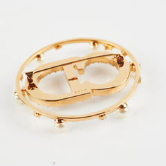 Christian Dior CD Gold Rhinestone Pearl Brooch Costume Jewellery