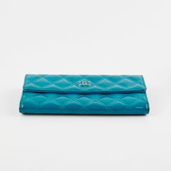 Chanel Long Patent Blue Wallet