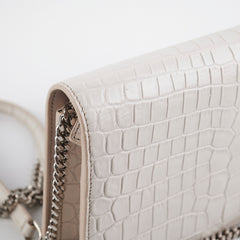 Saint Laurent Small Kate Tassel White Croc Wallet on Chain