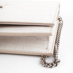 Saint Laurent Small Kate Tassel White Croc Wallet on Chain