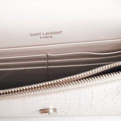 Saint Laurent Small Kate Tassel White Croc Wallet on Chain