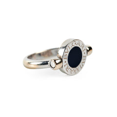 Bvlgari 18k White Gold Diamond and Onyx Ring Size 50