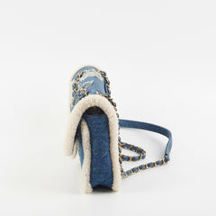 Chanel Denim Shearling Hieroglyph Flap Blue