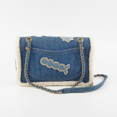 Chanel Denim Shearling Hieroglyph Flap Blue