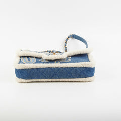 Chanel Denim Shearling Hieroglyph Flap Blue