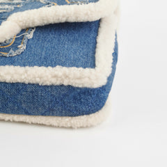 Chanel Denim Shearling Hieroglyph Flap Blue