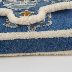 Chanel Denim Shearling Hieroglyph Flap Blue