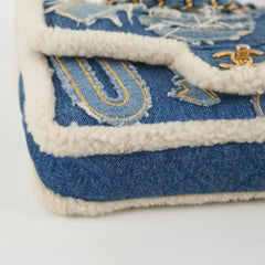 Chanel Denim Shearling Hieroglyph Flap Blue