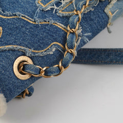 Chanel Denim Shearling Hieroglyph Flap Blue