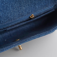 Chanel Denim Shearling Hieroglyph Flap Blue