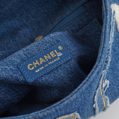 Chanel Denim Shearling Hieroglyph Flap Blue