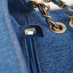 Chanel Denim Shearling Hieroglyph Flap Blue