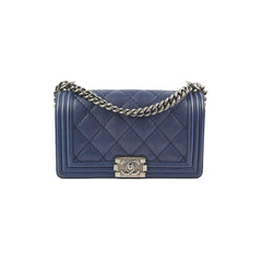 Chanel Boy Bag Old Medium Navy Blue Lambskin
