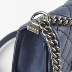 Chanel Boy Bag Old Medium Navy Blue Lambskin