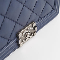 Chanel Boy Bag Old Medium Navy Blue Lambskin