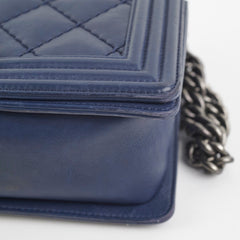 Chanel Boy Bag Old Medium Navy Blue Lambskin