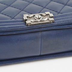 Chanel Boy Bag Old Medium Navy Blue Lambskin